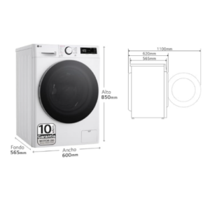 LG – Lavadora Inteligente, 10kg, 1400rpm, Carga Frontal, Clase A+, TurboWash 360º, Vapor Steam, Serie 600,