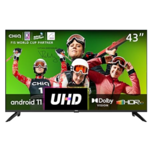 CHiQ- Smart TV 43″ Android 11, 4K Ultra HD, WiFi, Bluetooth, Asistente de Google, 3 HDMI, 2 USB.