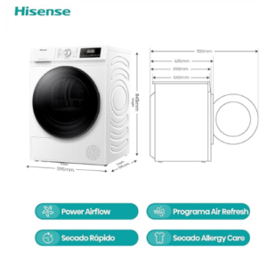 Hisense – SECADORA, Capacidad 9 KG, Allergy Care, Anti-Arrugas A++.