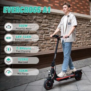 EVERCROSS A1 500W Patinete Adultos, 10» Plegable | 48V 14Ah | 50km | 3 Modos