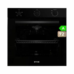 EVVO Horno Eléctrico Empotrable, Eficiencia A – 2800W, 72 Litros, Función Grill, 4 Programas, Temporizador, Mando Selector, Puerta Triple Acristalamiento