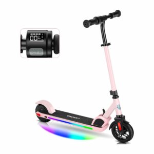 Caroma Patinete Eléctrico para Niños de 6 a 14 Años, 150W, 17 km/h, 80 Minutos, Luces de Colores